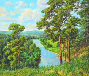 Pine trees by the river