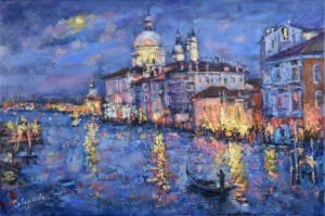 Venice Italy Original Painting Night Cityscape Canvas Impressionism Art