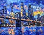Brooklyn Bridge Painting New York Original Art Night City Urban Landscape