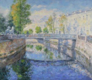 Saint Petersburg Original Painting Lion Bridge Cityscape Impressionism Art