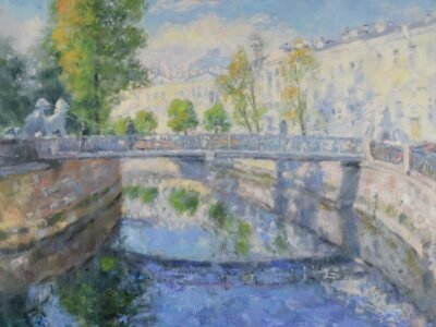 Saint Petersburg Original Painting Lion Bridge Cityscape Impressionism Art