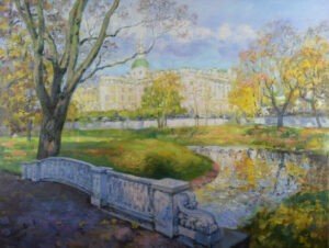 Saint Petersburg Original Painting Cityscape Autumn Mikhailovsky Garden Impressionism